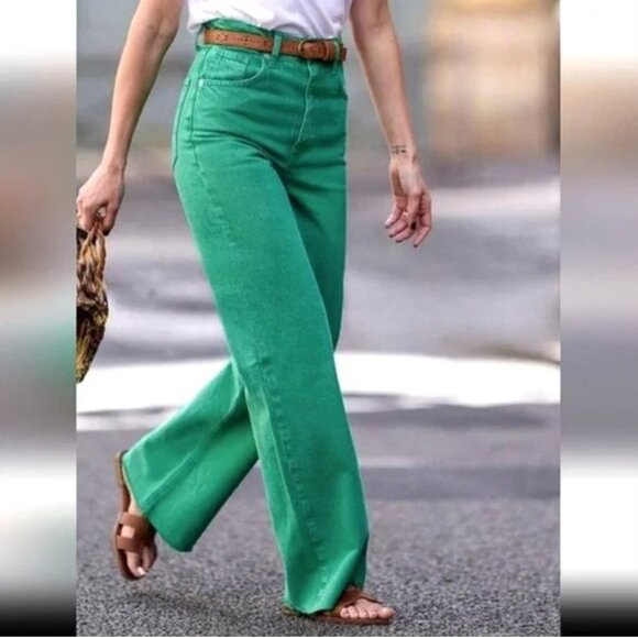Zara Green Button-Fly Wide Leg Jeans - Size 2 - Picture 15 of 15